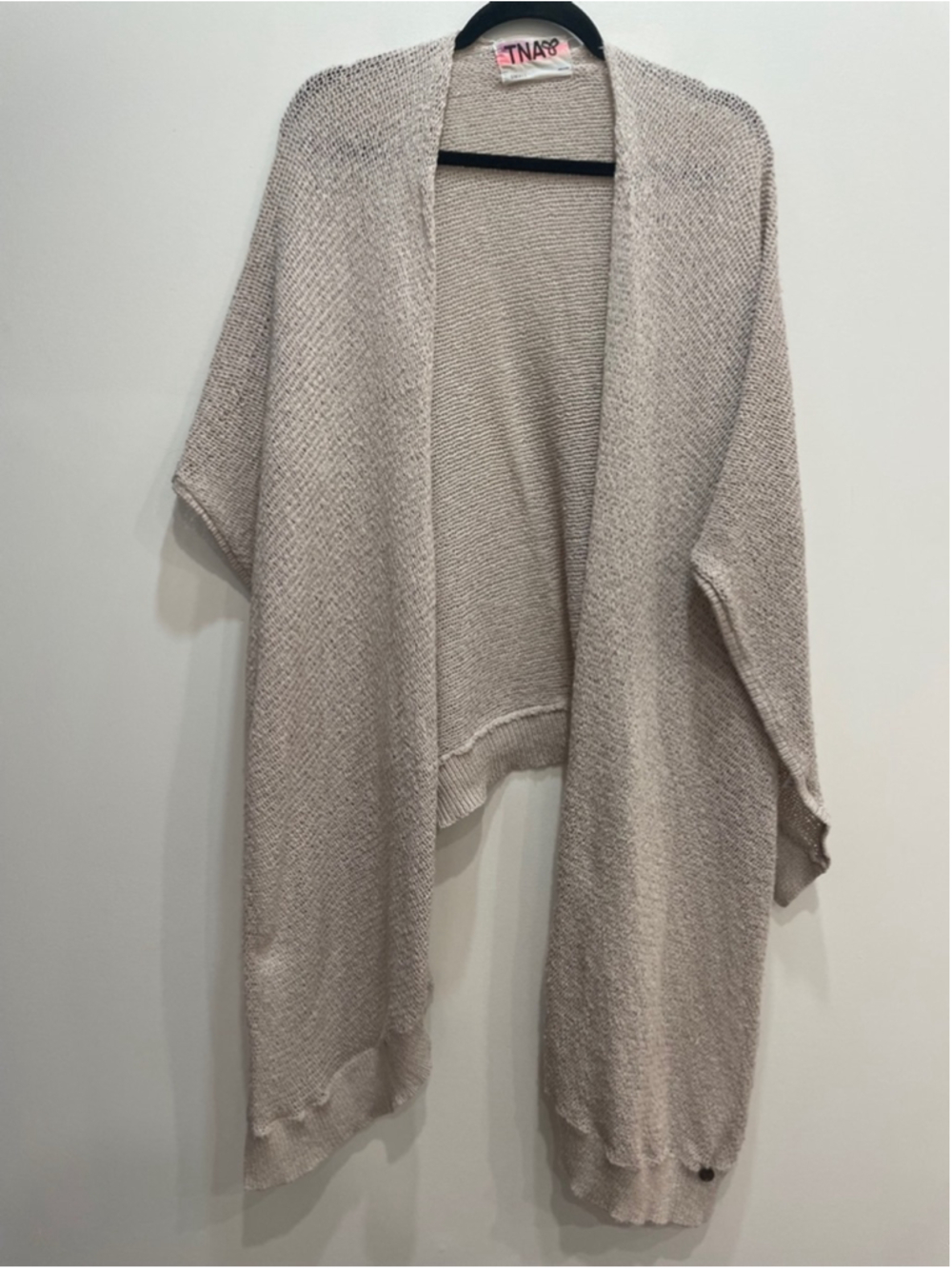 TNA Open Knit Warp Cardigan S Beige Oatmeal Layering Beachy Boho Lightweight